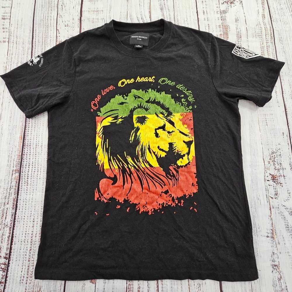 Defend Brooklyn One Love Marley Family‎ Lion Black Short Sleeve T-Shirt Men's M